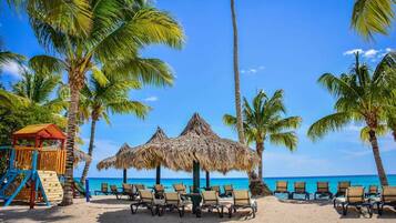 Private beach, white sand, sun-loungers, beach umbrellas