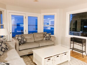 Televisie, een open haard, een filmbibliotheek en een stereo