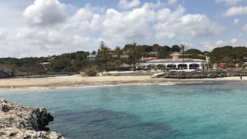 Beach nearby, sun loungers