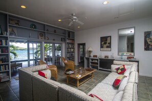 TV, DVD player, ping pong, books