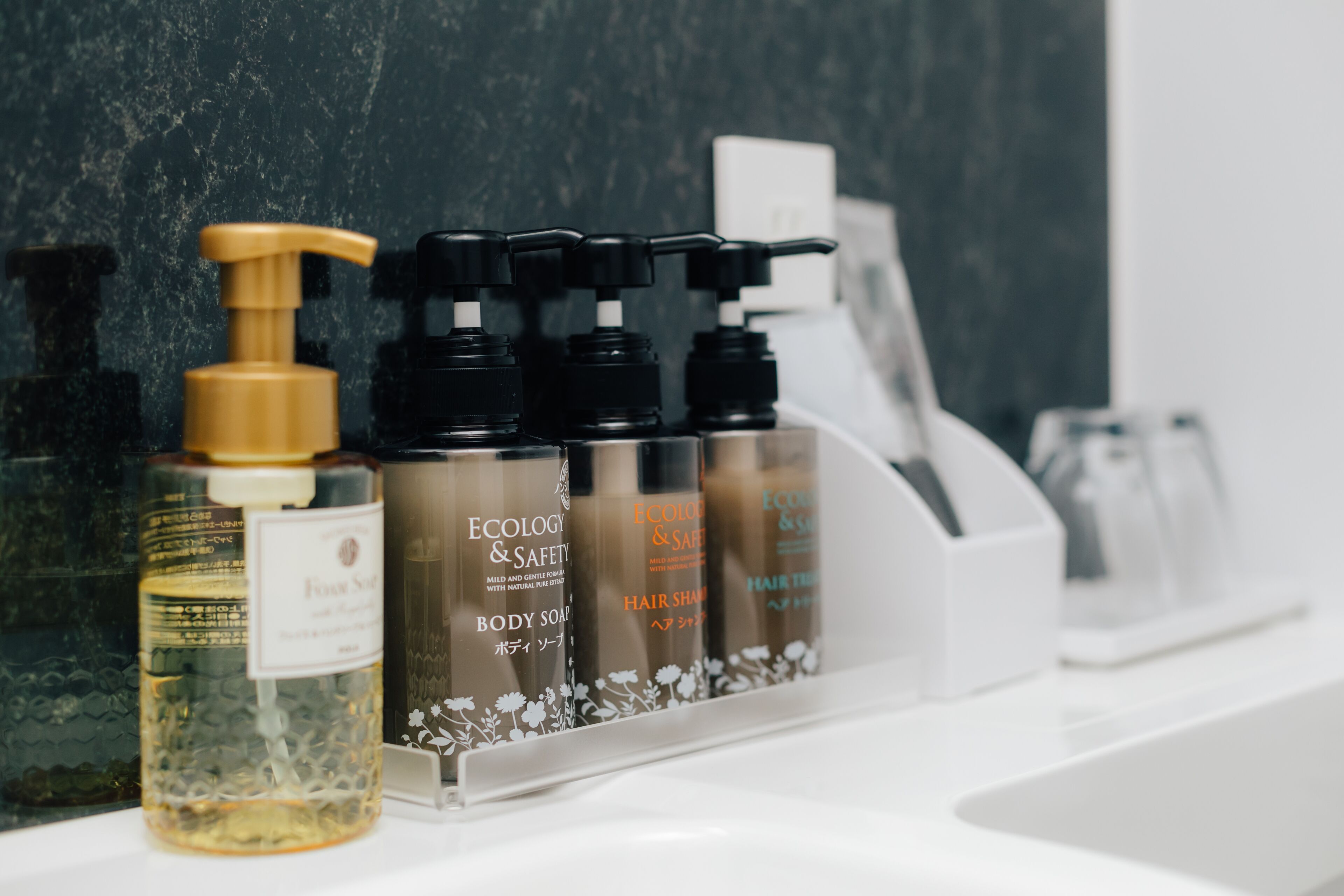 combined shower/bathtub, free toiletries, hair dryer, slippers