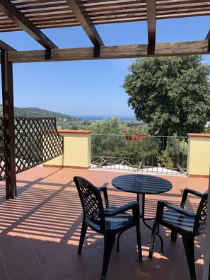 Habitación panorámica doble, 1 cama doble, balcón, vistas al mar | Balcón