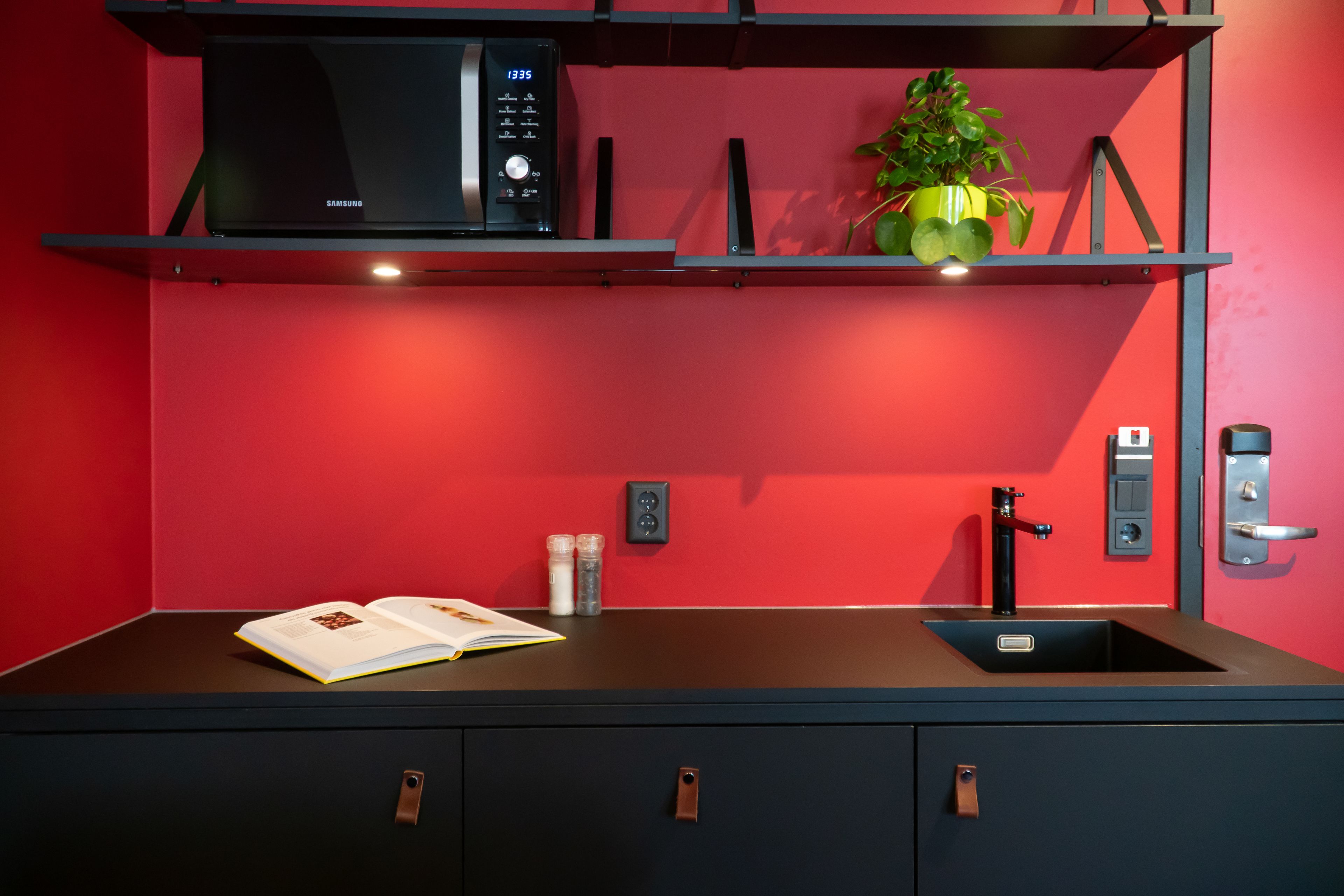 deluxe studio suite, 1 double bed, city view | private kitchen | full-sized fridge, microwave, dishwasher, cookware/dishes/utensils