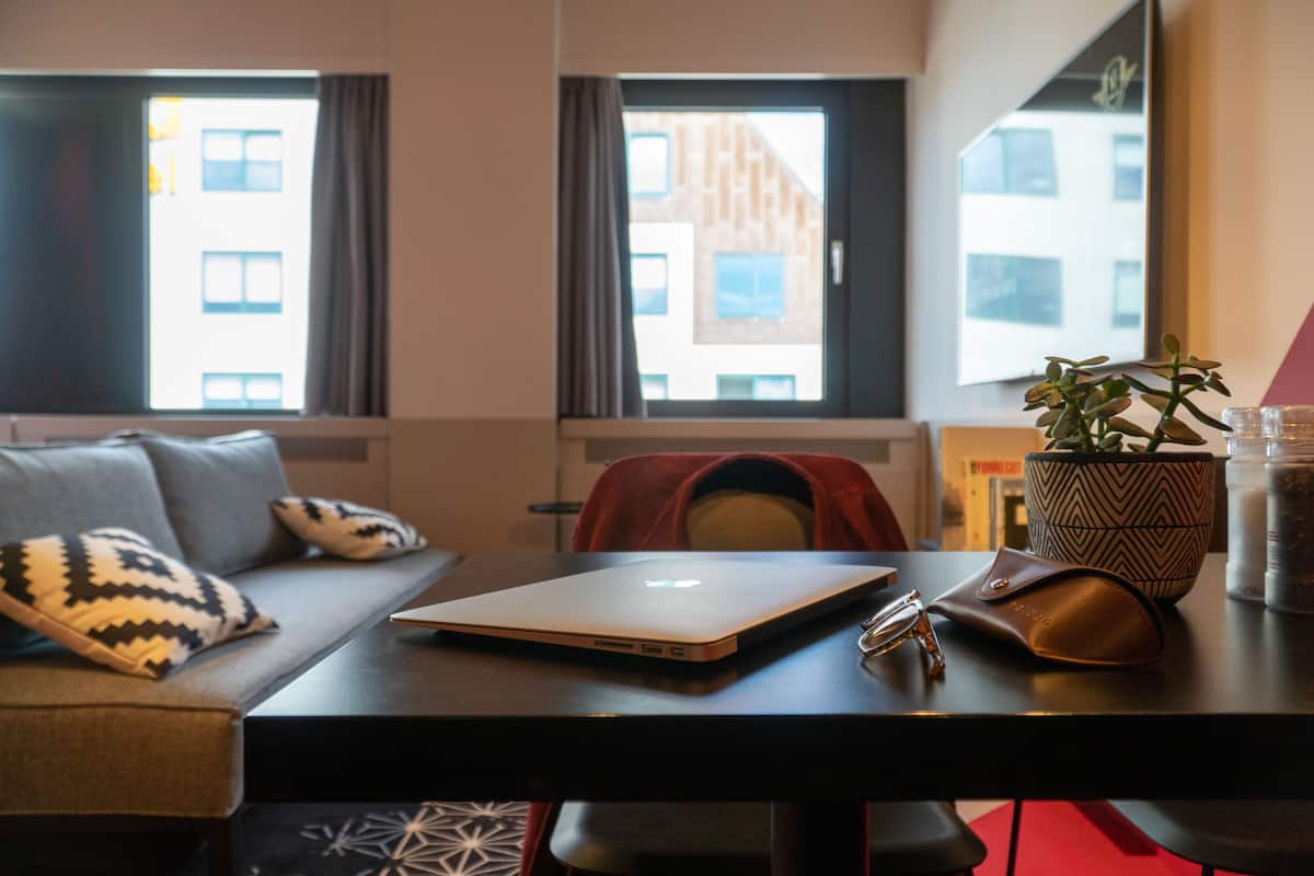 deluxe studio suite, 1 double bed, city view | living area | flat-screen tv, netflix