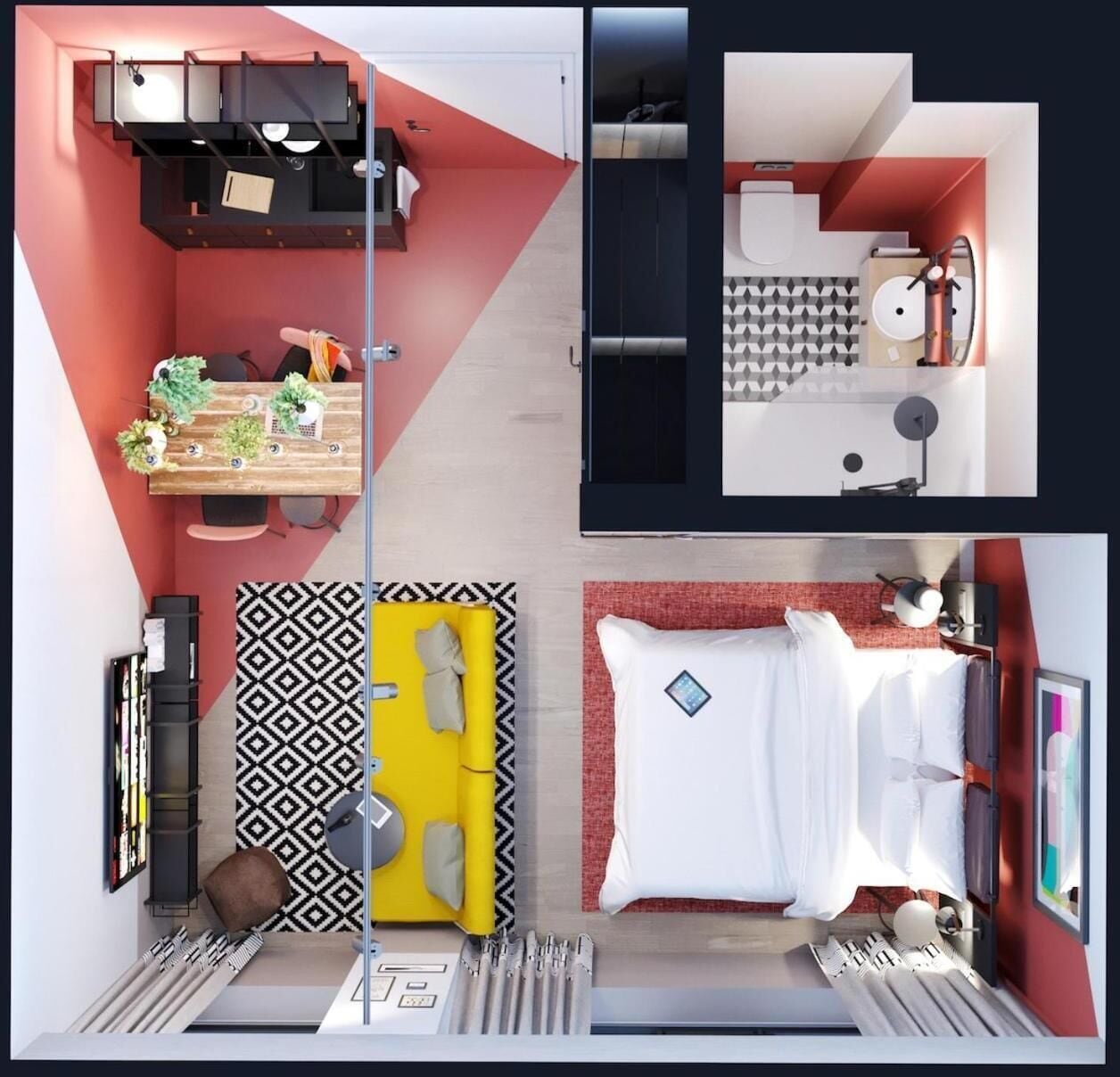 full-sized fridge, microwave, dishwasher, cookware/dishes/utensils