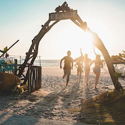 On the beach, fishing