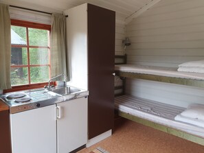 Cabin, Shared Bathroom (15-17) | Private kitchen | Fridge, microwave, stovetop, electric kettle - Lufta Camping (Ånäset)