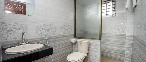 A bathroom with a sink, toilet, and a mirror.