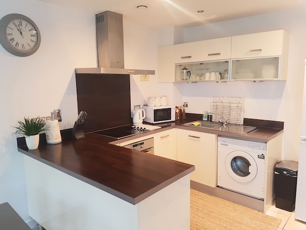 Apartment | Private kitchen | Fridge, microwave, oven, stovetop