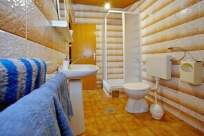 Apartamento, 1 cama de casal e sofá-cama | Banheiro | Chuveiro, toalhas de banho