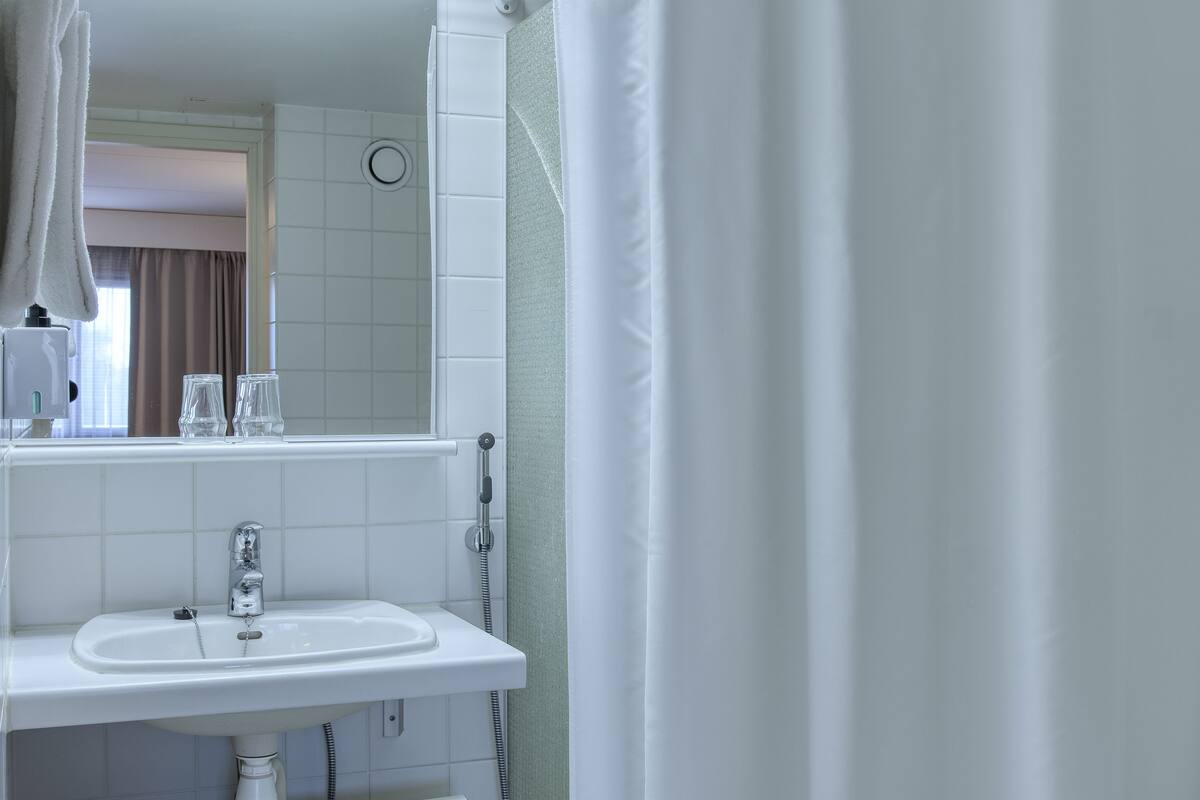 shower, free toiletries, hair dryer, towels