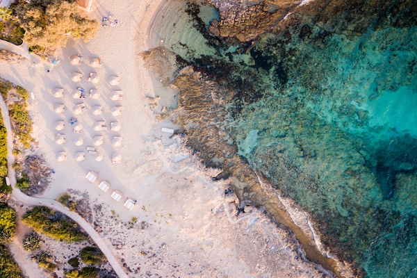 Beach nearby, sun loungers, beach umbrellas