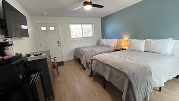 1 bedroom, premium bedding, blackout curtains, iron/ironing board