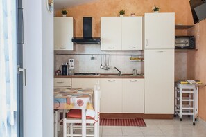 Fridge, dining tables