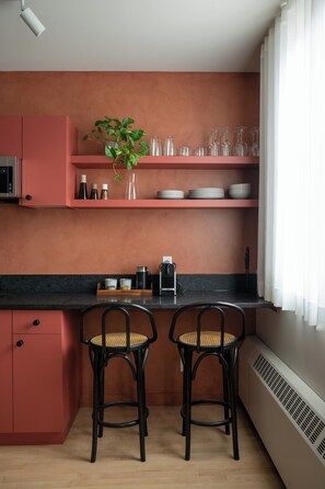 404 (stairs only) | Private kitchen | Espresso maker, coffee/tea maker, electric kettle