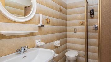 Une salle de bain avec un grand lavabo, des toilettes et un espace douche.