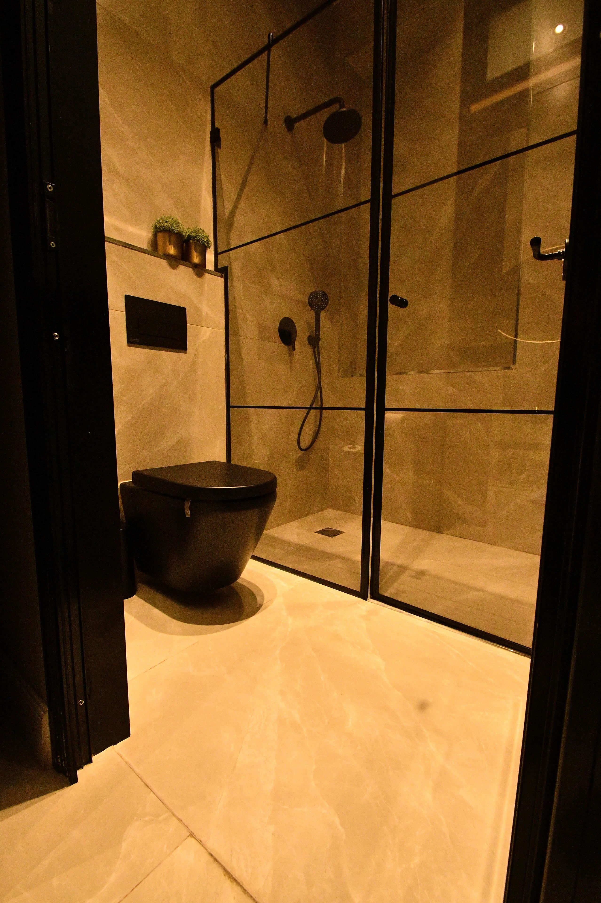 shower, rainfall showerhead, designer toiletries, hair dryer