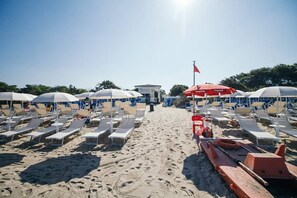 In Strandnähe, Liegestühle, Sonnenschirme