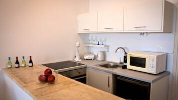 Fridge, microwave, oven, coffee/tea maker