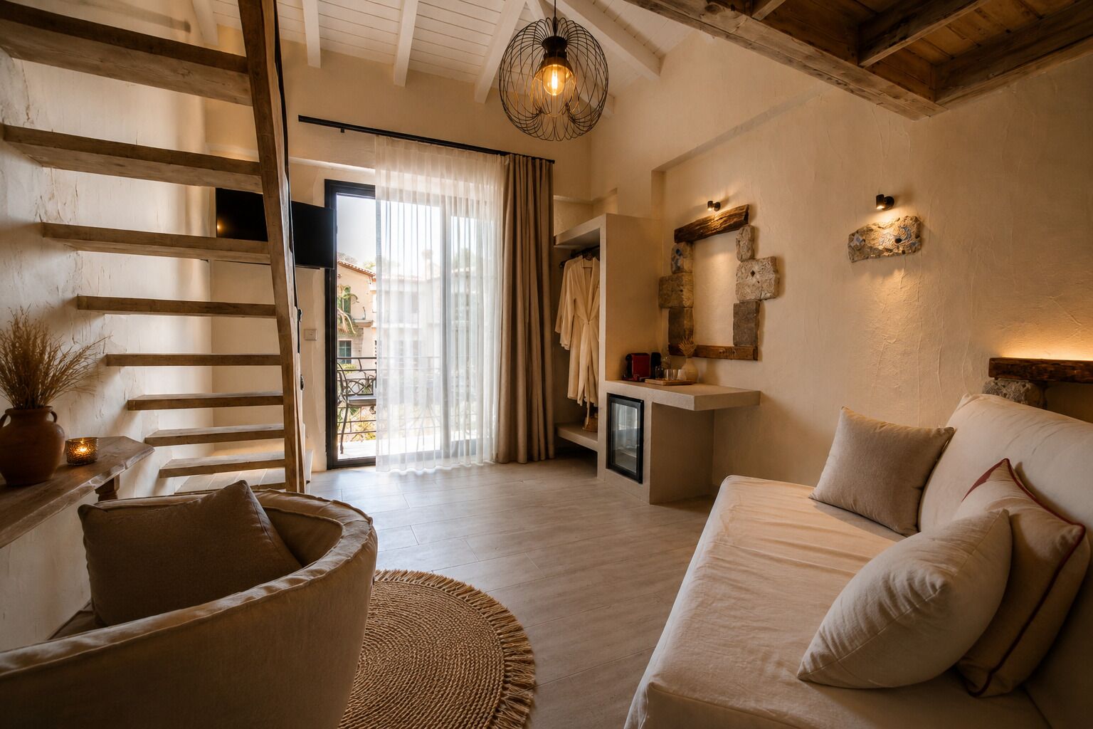 Queen Room with Pool View | Living area