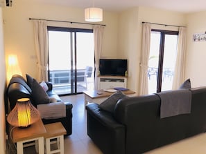 Smart-TV, DVD-Player, Bücher, Stereoanlage