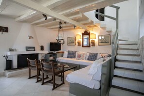 Family Villa, 5 Bedrooms | Living room | Flat-screen TV - Villa Piou (Spetses)