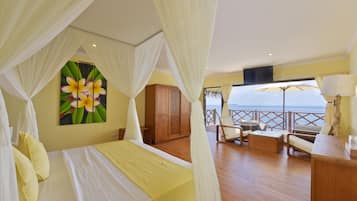 Bungalow Supérieur, 1 trÚs grand lit, vue mer | 1 chambre, draps en coton égyptien, literie de qualité supérieure