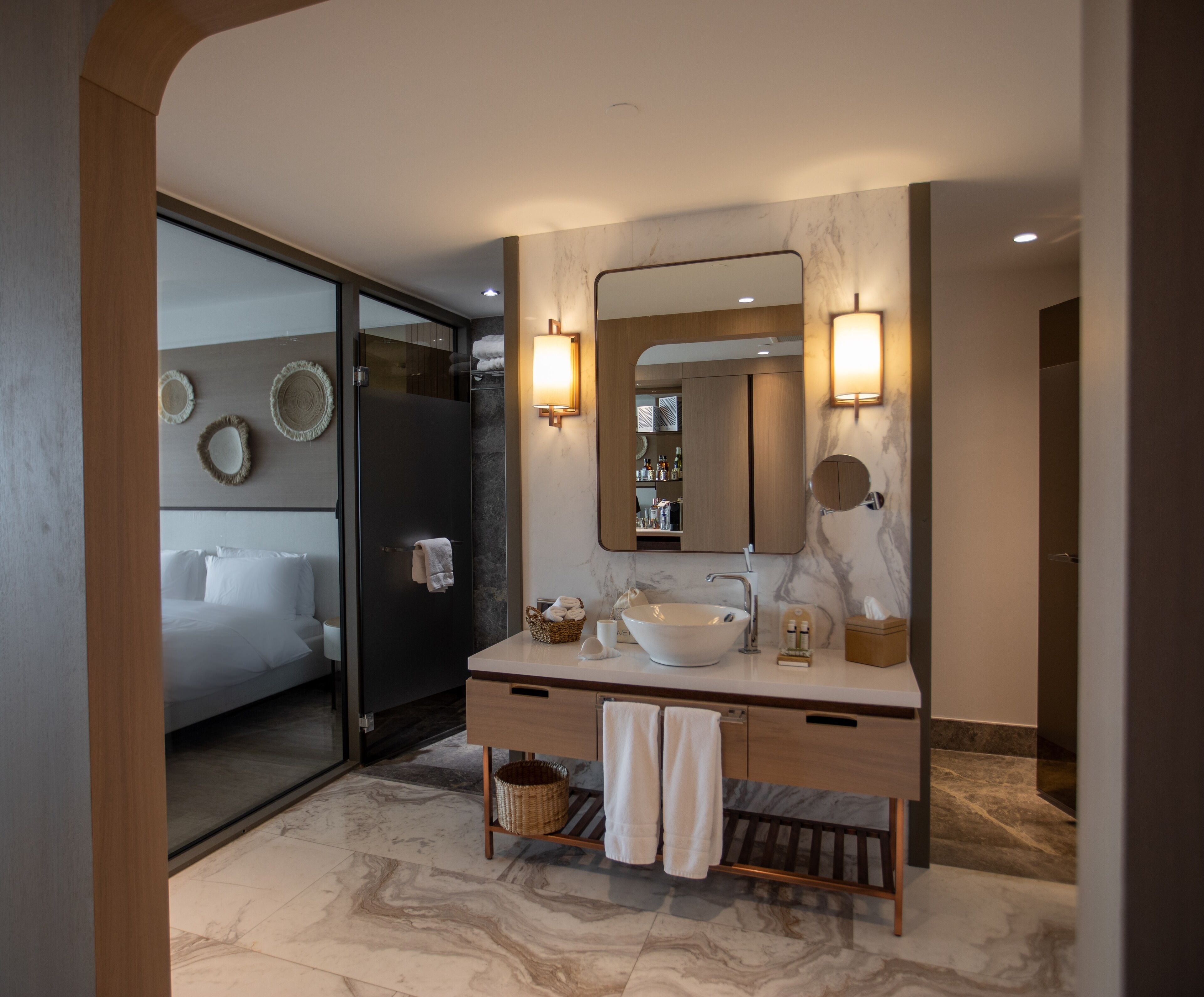 shower, designer toiletries, hair dryer, bathrobes