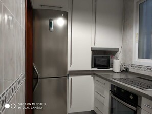 Frigorífico, microondas, horno y placa de cocina