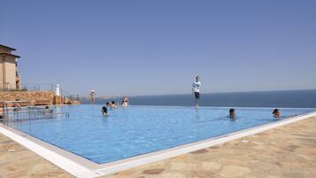 Seasonal outdoor pool, pool umbrellas, sun loungers