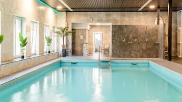 Indoor pool, open 10:00 AM to 9:00 PM, sun loungers