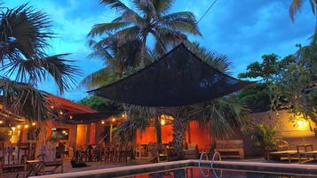 Outdoor pool, pool loungers