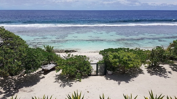 On the beach, sun loungers