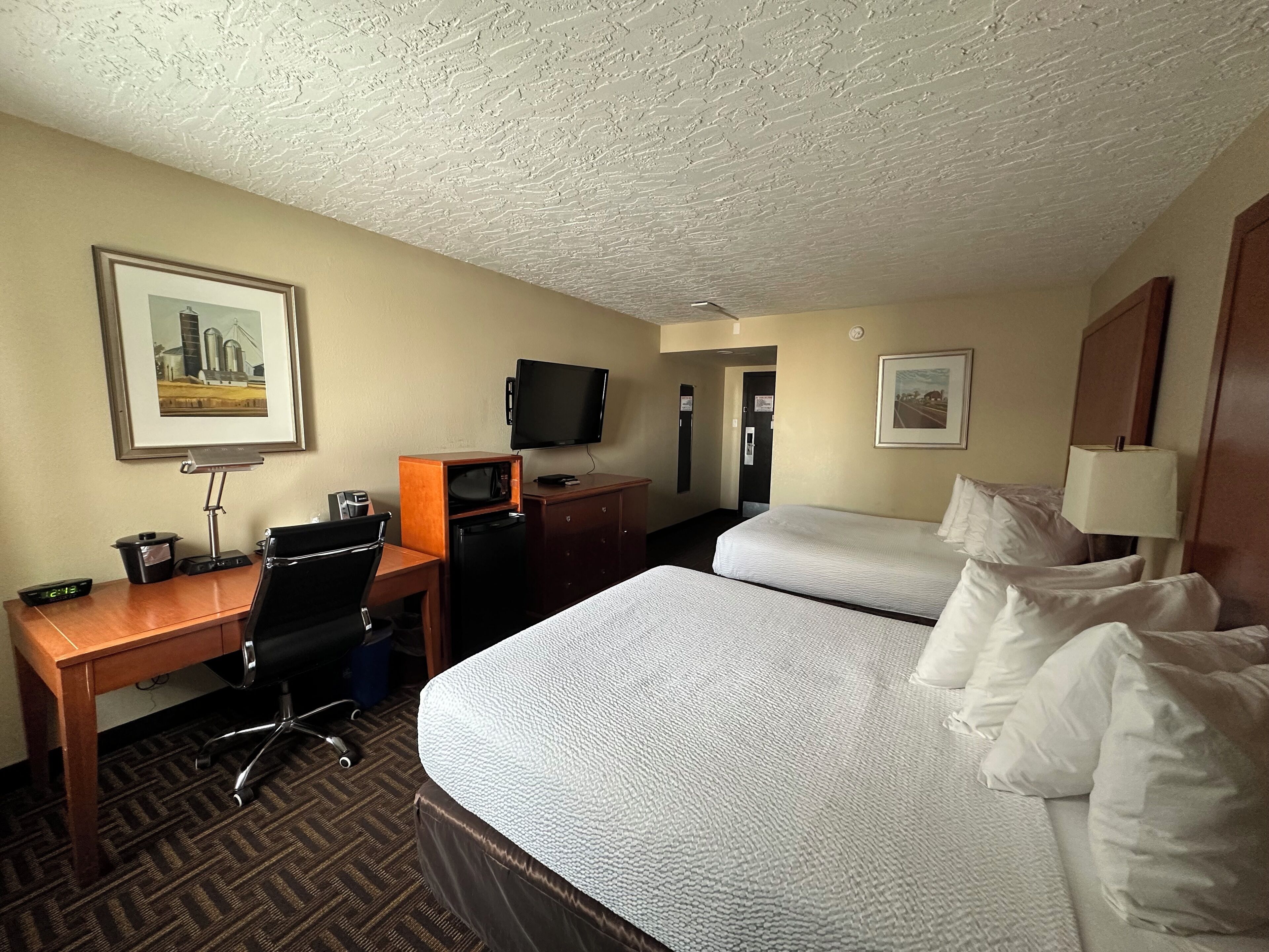 Room, 2 Queen Beds, Non Smoking | Desk, laptop workspace, soundproofing, iron/ironing board