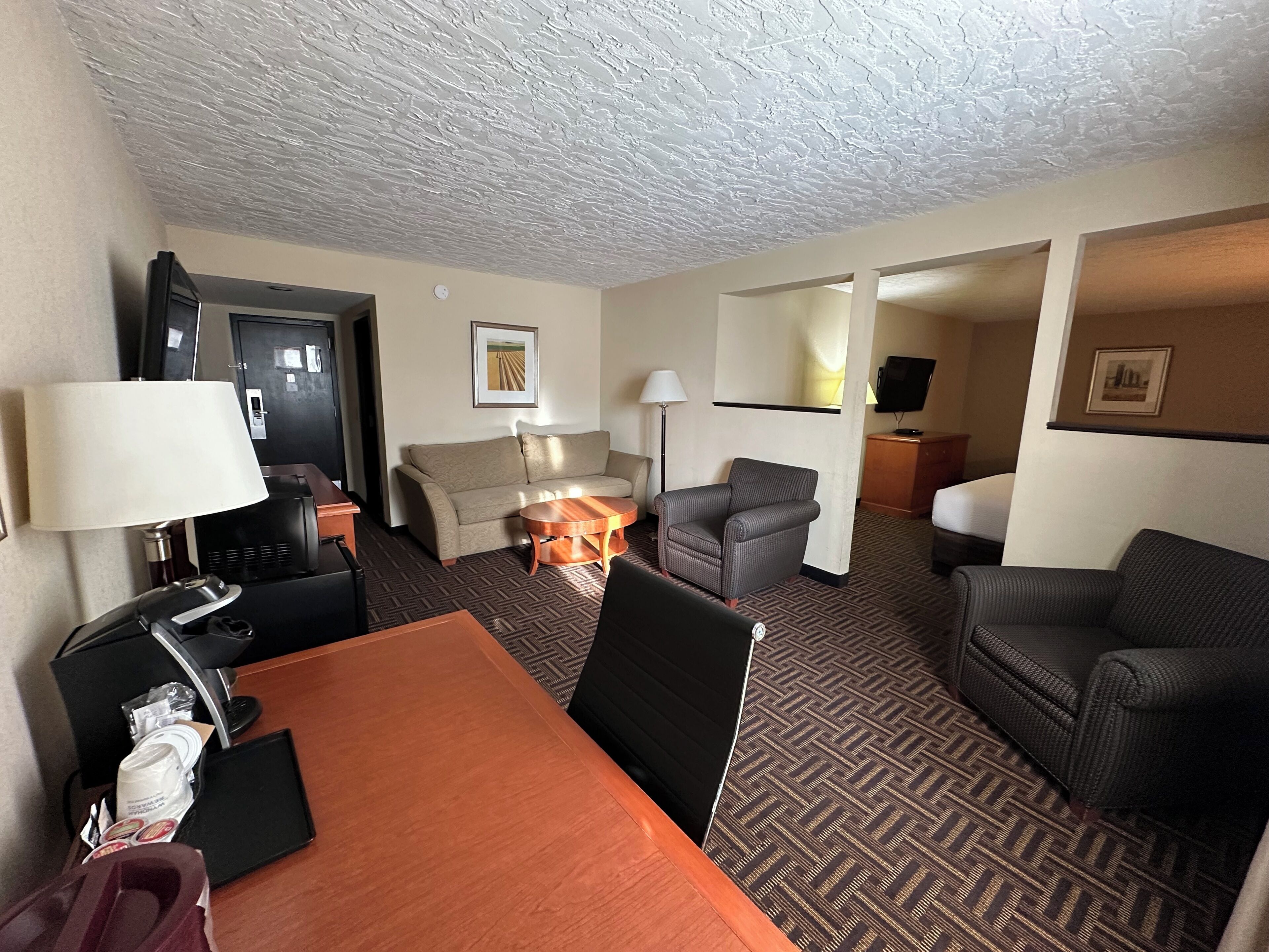 Suite, 2 Queen Beds, Non Smoking | Desk, laptop workspace, soundproofing, iron/ironing board