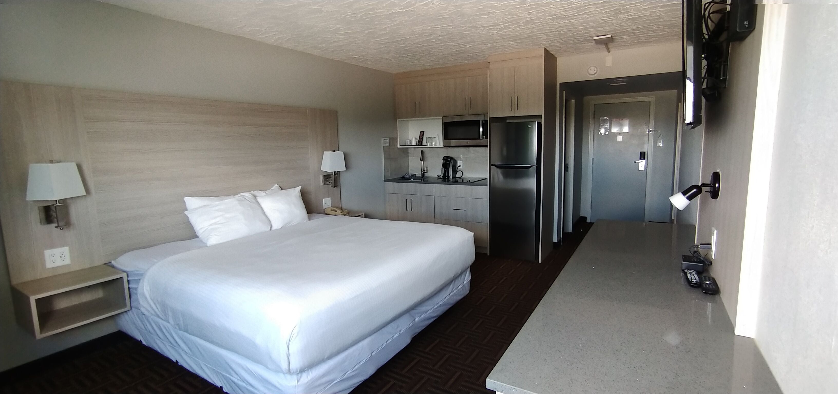 Room, 1 King Bed, Non Smoking (Efficiency) | Desk, laptop workspace, soundproofing, iron/ironing board