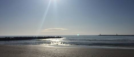 Beach nearby, sun loungers