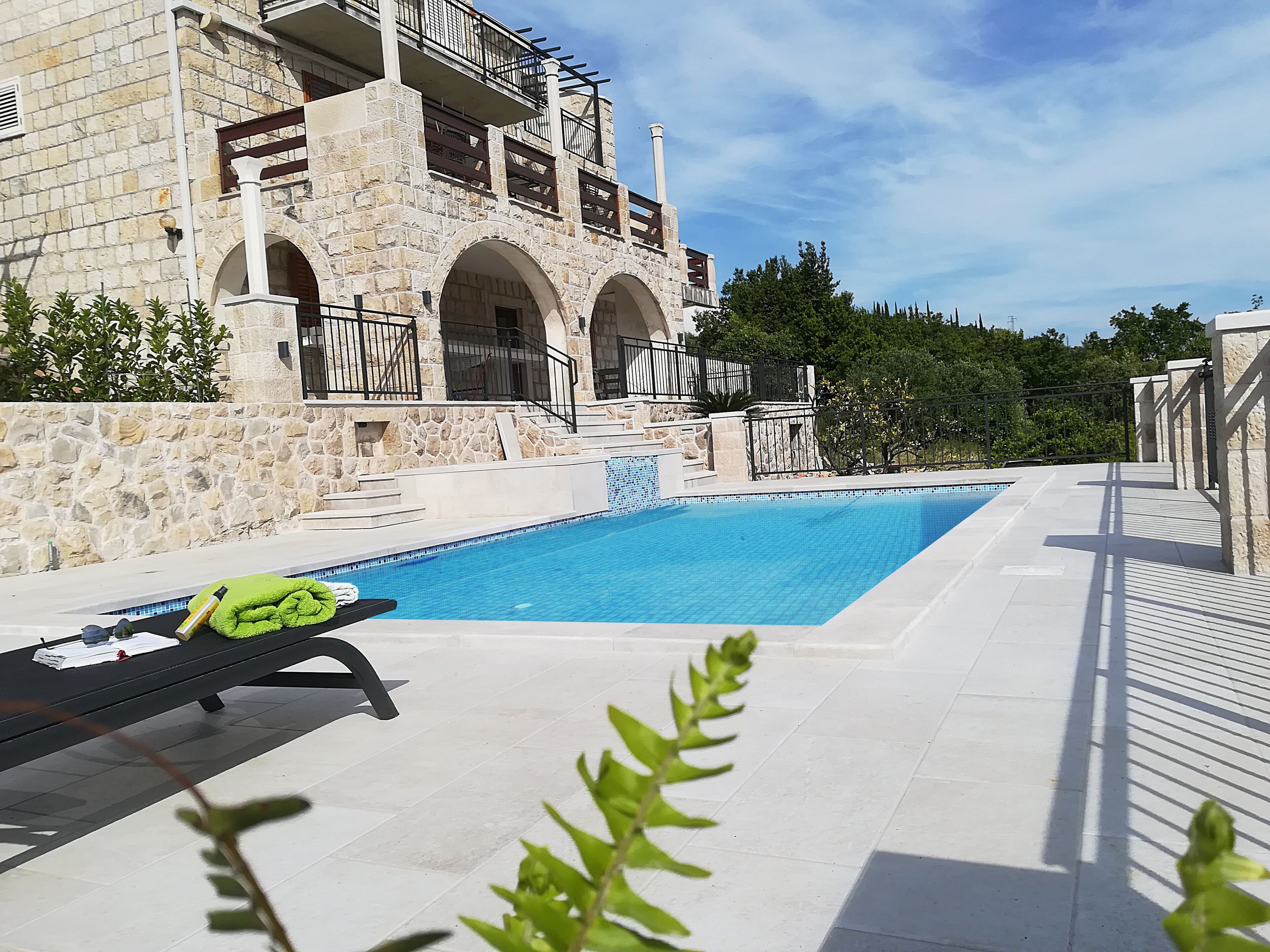 Outdoor pool, pool loungers