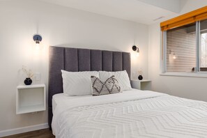 2 bedrooms, memory-foam beds, blackout curtains, iron/ironing board