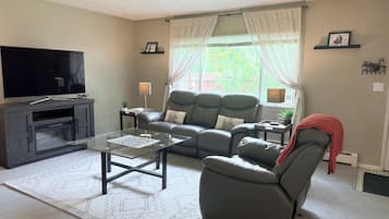 Smart TV, chimenea, videoteca y estéreo