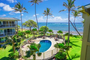 Pool - Kauai Kailani Oceanfront 2 bed condo w A/C! 3rd Floor, elevator, parking space. (Kapaa)