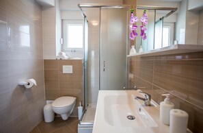 Appartement, 1 lit double et 1 canapé-lit | Salle de bain | Douche, séchoir à cheveux