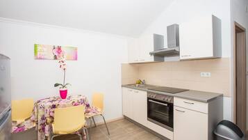 Apartment, Multiple Beds | Private kitchen | Stovetop, coffee/tea maker, toaster, cookware/dishes/utensils