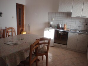 Apartment, Multiple Beds | Private kitchen | Oven, stovetop, cookware/dishes/utensils