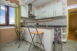 Apartment, Multiple Beds | Private kitchen | Stovetop, cookware/dishes/utensils