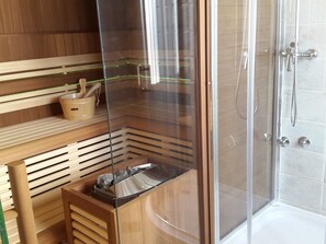 Shower, deep soaking tub