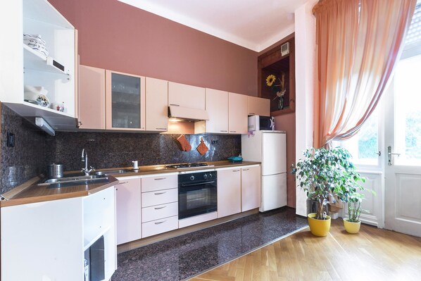Horno, placa de cocina, utensilios de cocina