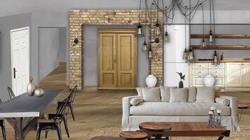 Deluxe Apartment | Living room | Flat-screen TV, Netflix