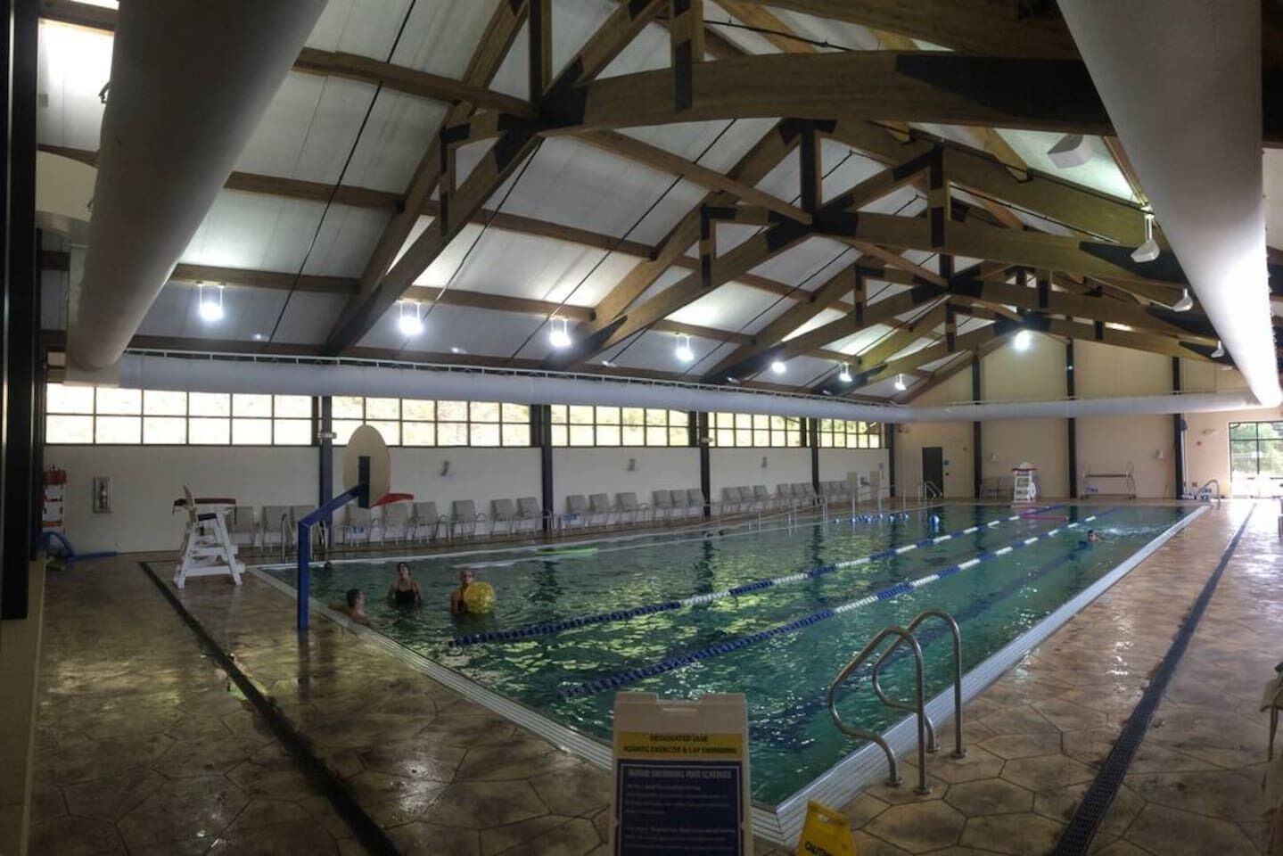 A clean, spacious indoor pool at The Galena Territory Owner’s Club, available year‑round for swimming and relaxation.