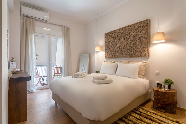 Apartment, 2 Bedrooms | 2 bedrooms, hypo-allergenic bedding, desk, laptop workspace - Rustic boutique 2BD apt 5' from metro (Athens)